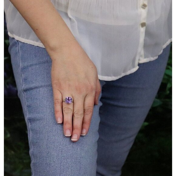 10k White Gold Natural Amethyst and Diamond Ring Size 7 - Picture 5 of 9